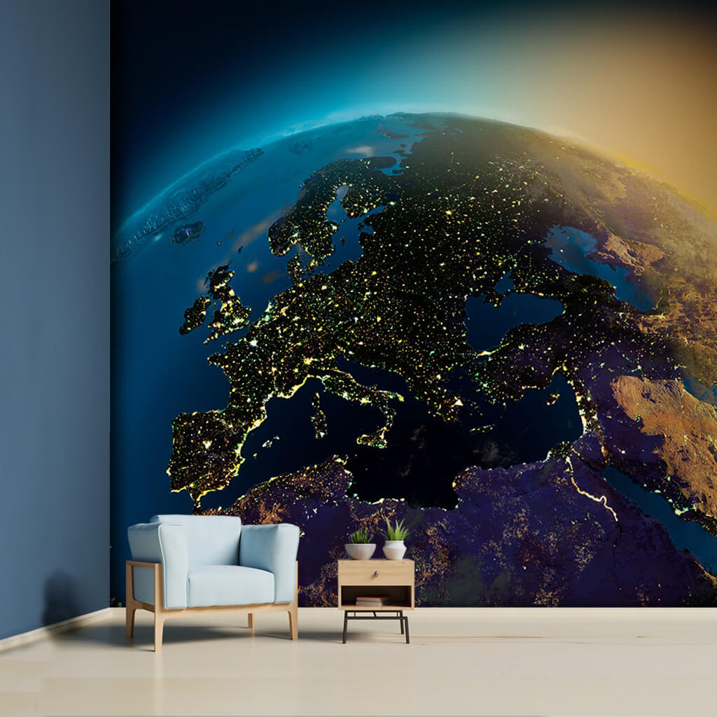 Lights on Earth from Space Mediterranean Sea wall mural