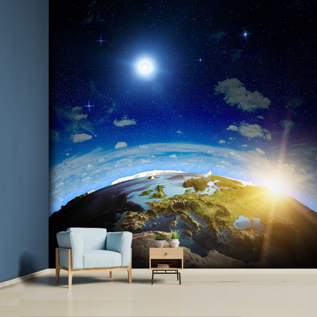 Sunrise in the world from space illustration wall mural