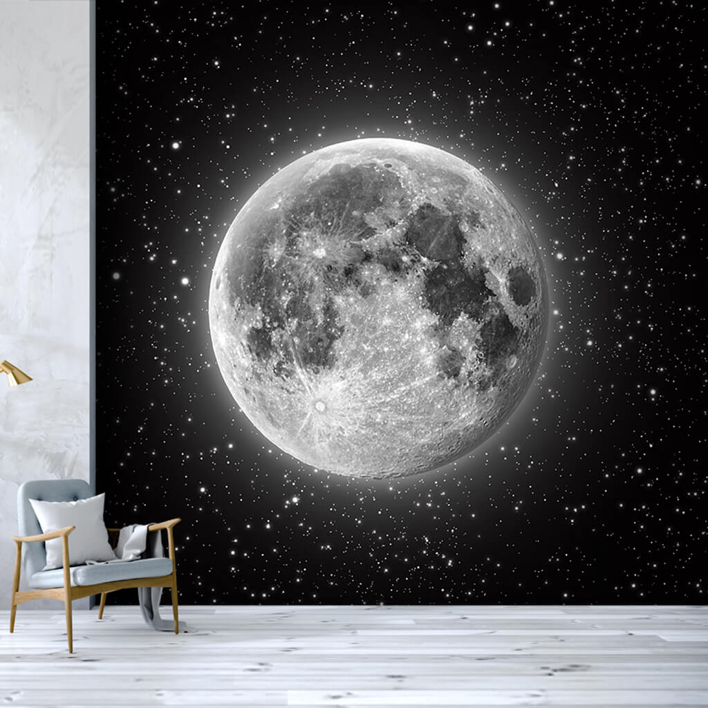 Uzayda gece parlayan ay ve yıldızlar duvar kağıdı