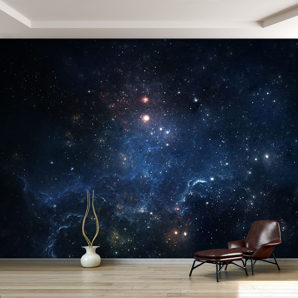 Stars and galaxies in dark space void custom wall mural