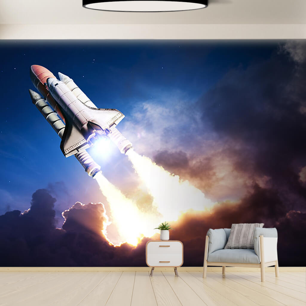Space shuttle rocket launch between clouds custom wall mural