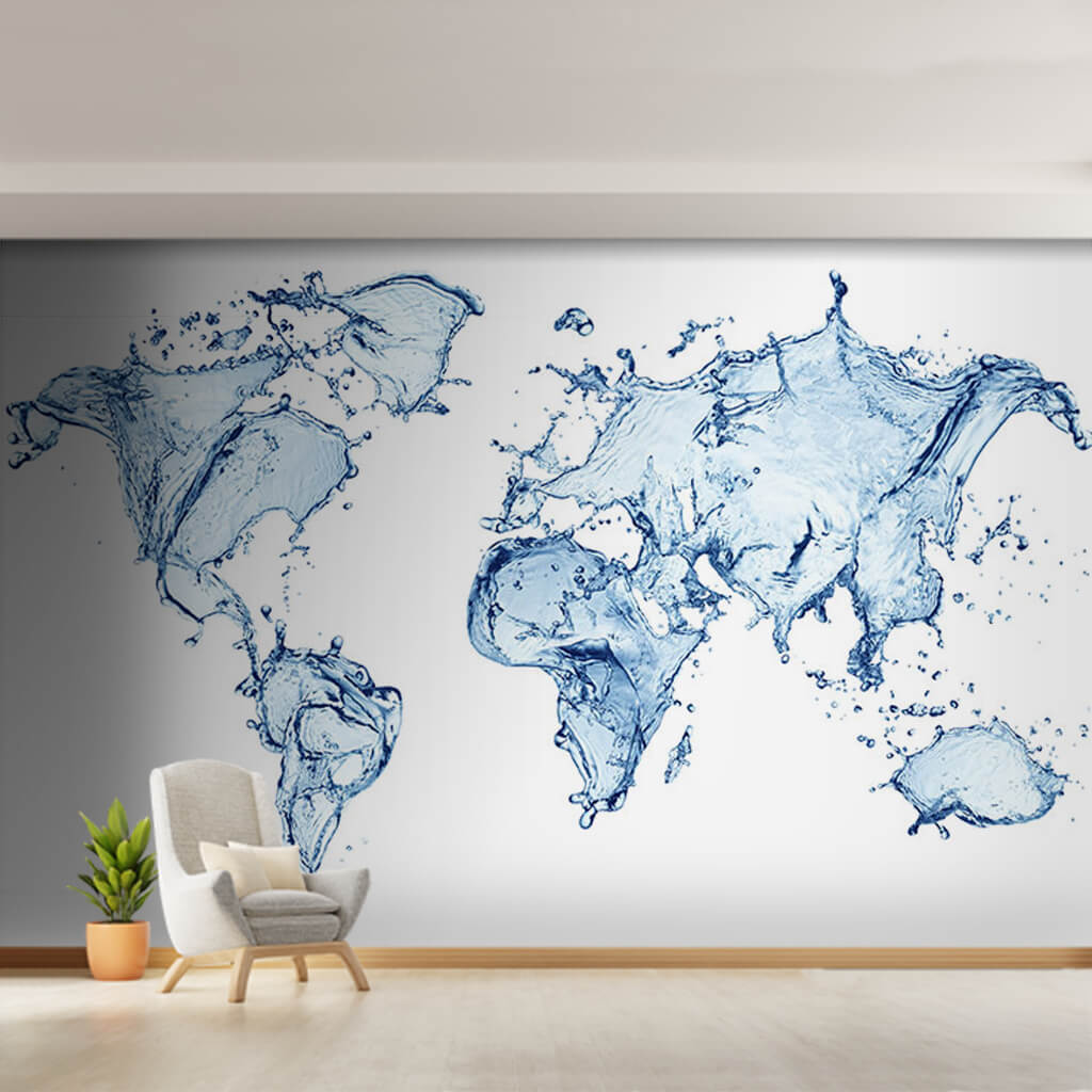 Abstract world map illustration from water custom wall mural