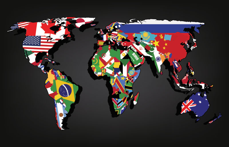 Colorful World Map With Country Flags Custom Wall Mural