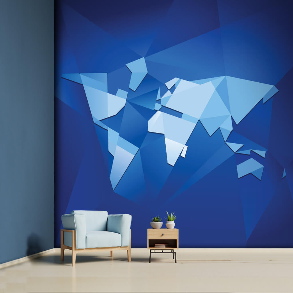 Geometric blue world map cubic graphic abstract wall mural