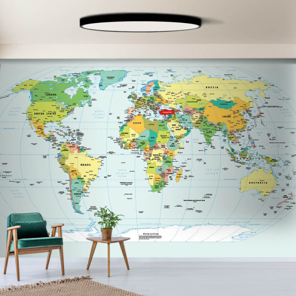 Büyük dünya siyasi ülkeler haritası renkli duvar kağıdı
