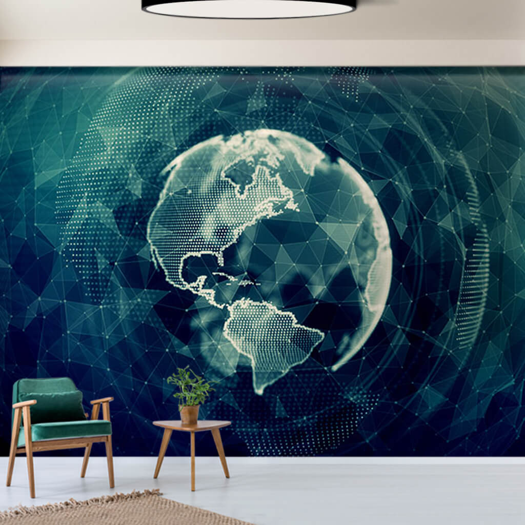 Evolving Digital World Map of Americans custom wall mural