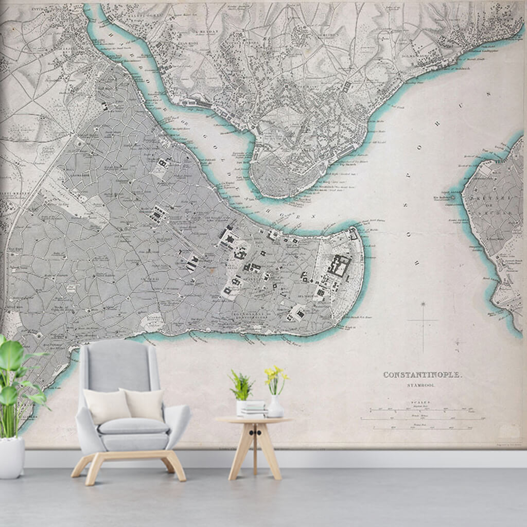 Tarihi yarımada haliç ve boğaz İstanbul harita duvar kağıdı