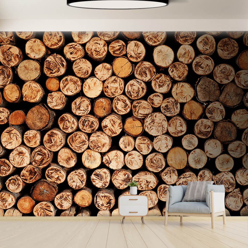 Stacked tree stumps cross section scalable custom wall mural