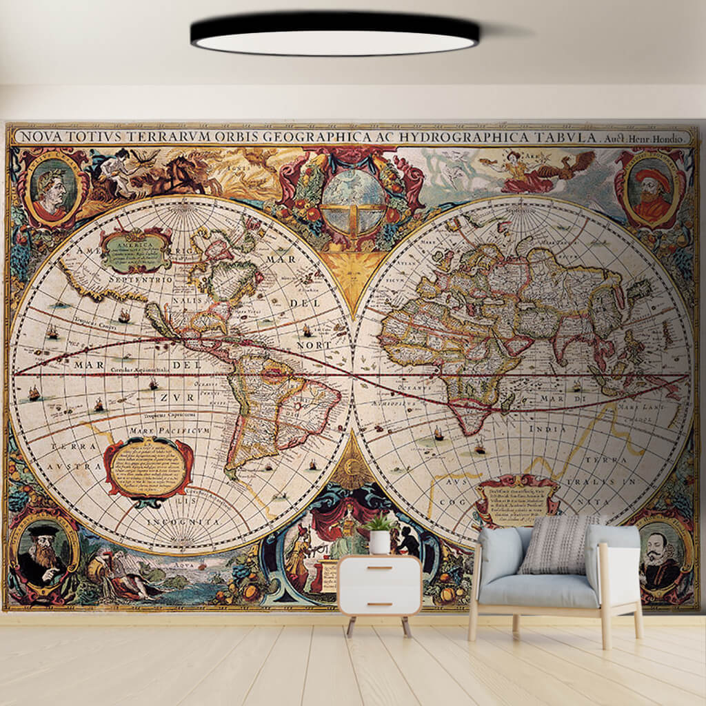 Keşifler çağı tarih haritası yarım küreler atlası duvar kağıdı