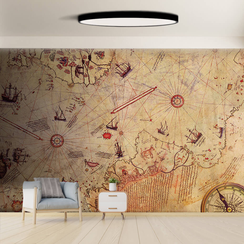 Piri Reis'in haritası antik eski Atlas okyanusu duvar kağıdı