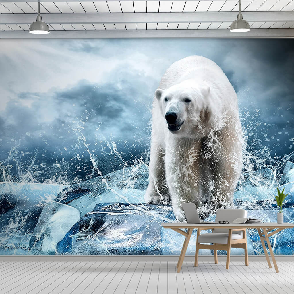 White polar bear on the ice floes wild animals wall mural