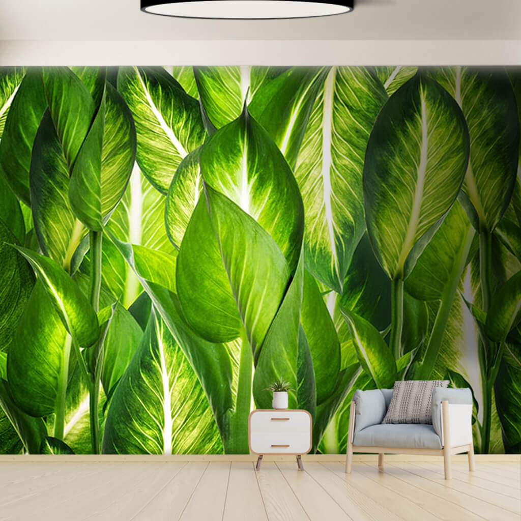 Natural green leaves soft 3D section custom wall mural
