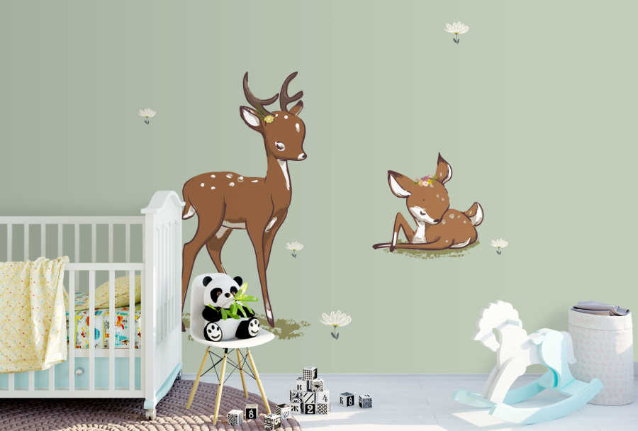 Mother and foal gazelle in the meadow baby wall mural