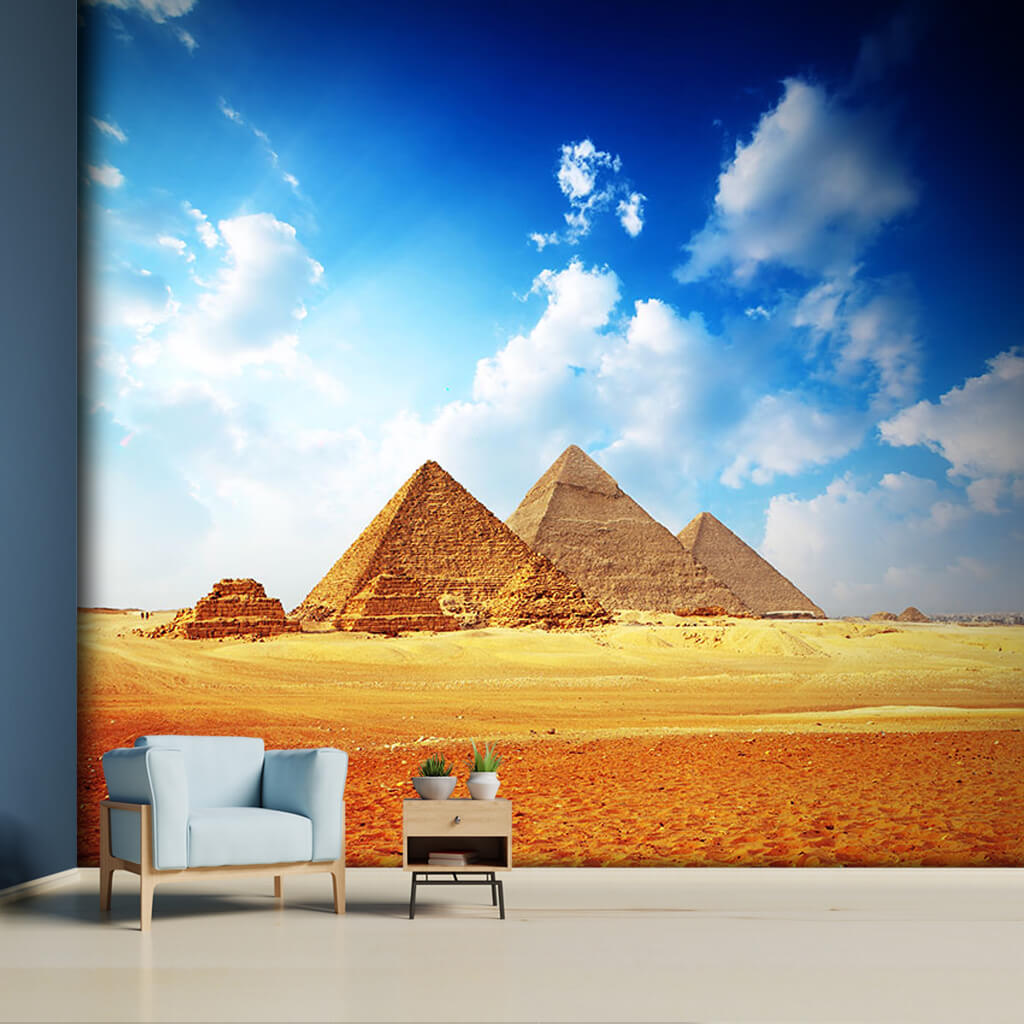 Mavi gökyüzü altında Giza piramitleri Mısır duvar kağıdı