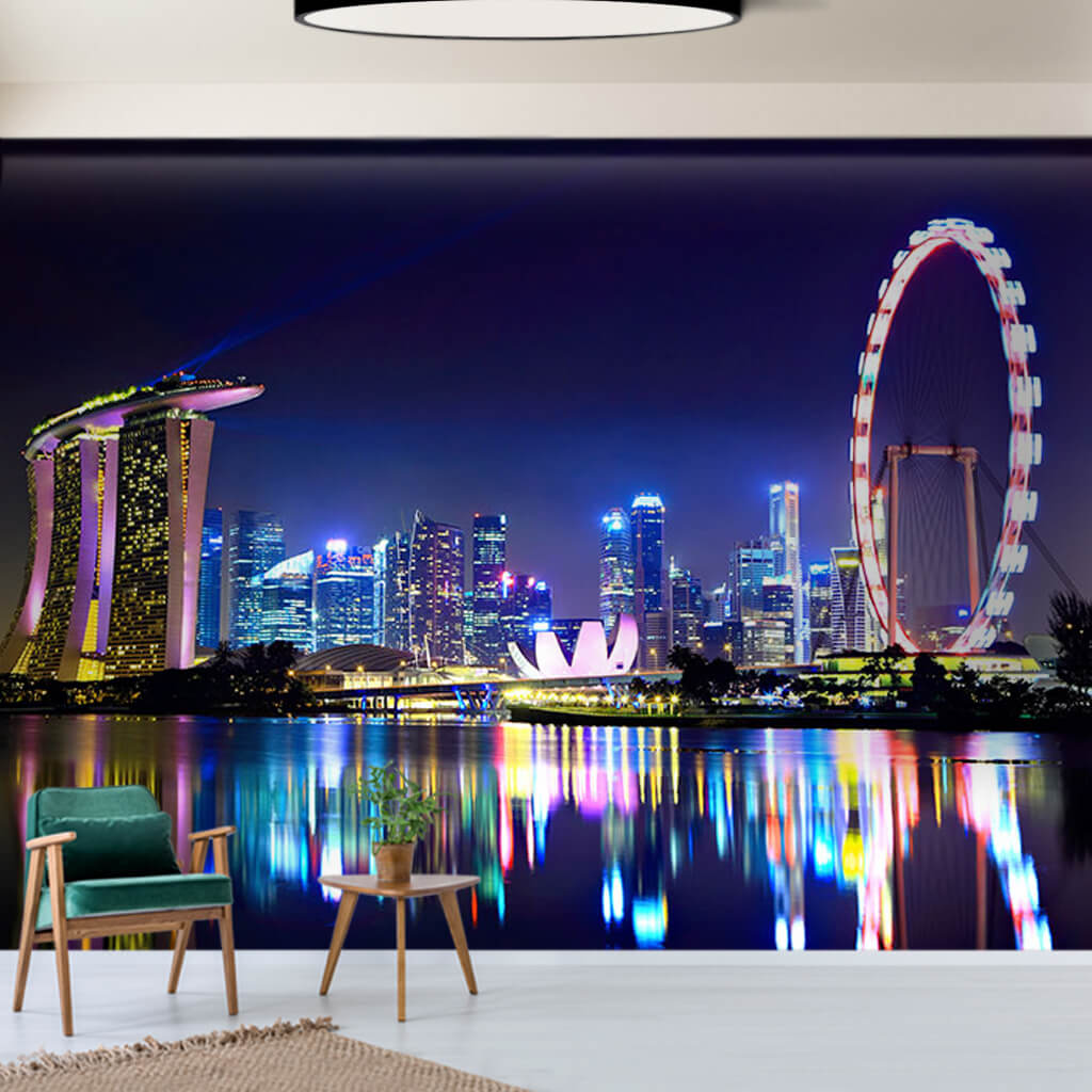 Gece yansımalar Marina Bay Sands Hotel Singapur duvar kağıdı