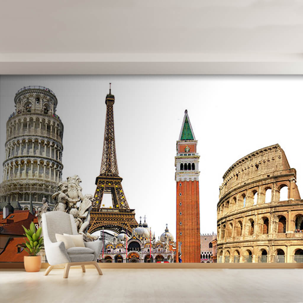 European city icons monumental buildings tourism wall mural