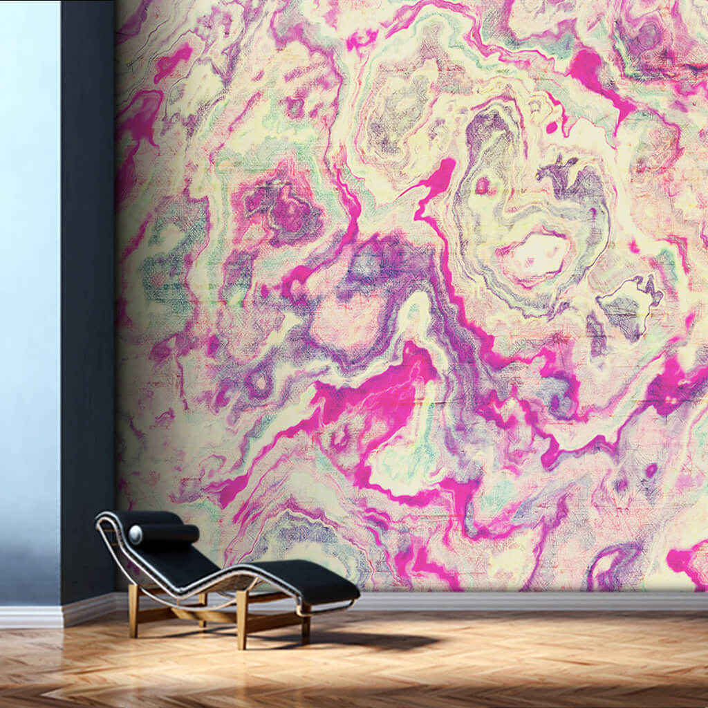 Ebru art with pink colors scalable custom wall mural - paper