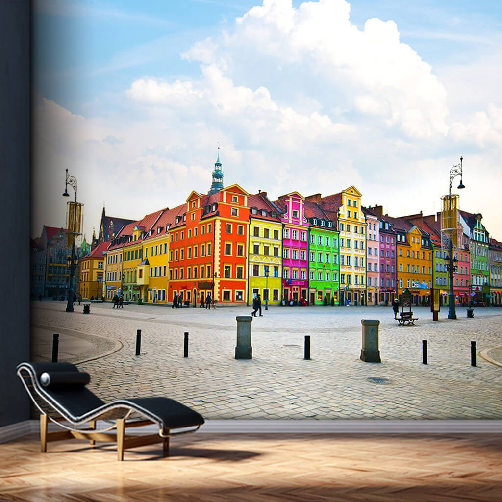Renkli binalarıyla Pazar Meydanı Wrocław Polonya duvar kağıdı