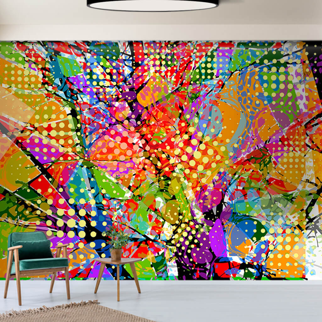Modern pop art colors and dots scalable custom wall mural