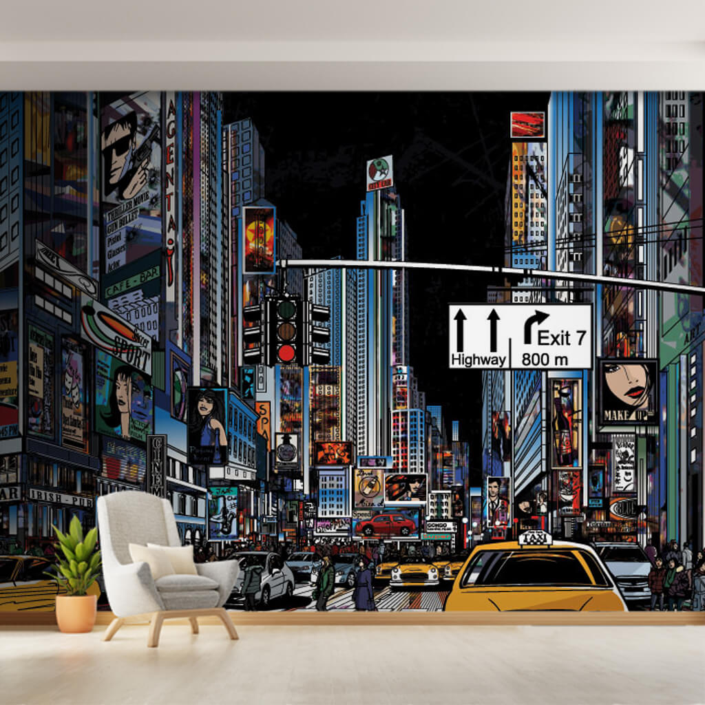 New York streets at night vector illustration wall mural