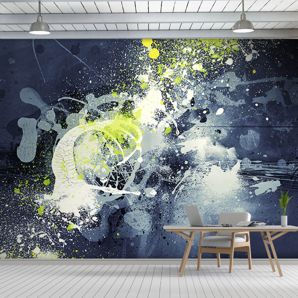 Green navy blue on green white oil painting wall mural