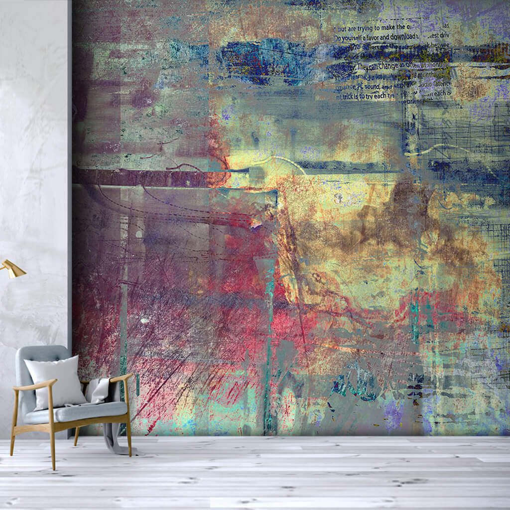 Multicolored dynamic spatula painting grunge wall mural