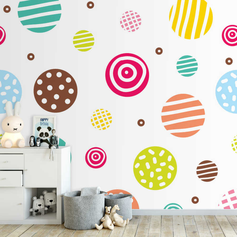 Lollipop shaped colorful cakes baby room wall mural