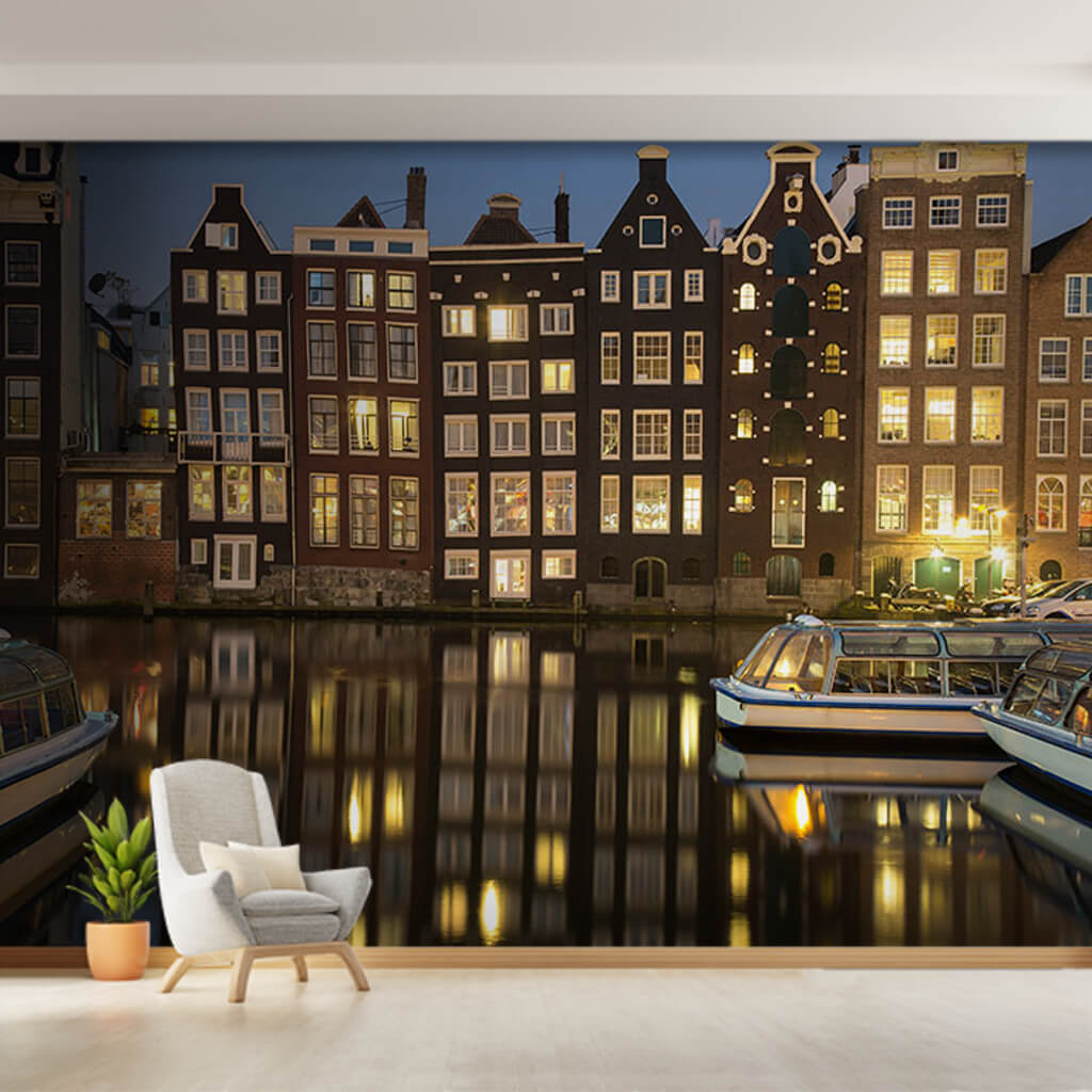 Kanalda gezi tekneleri Amsterdam Hollanda duvar kağıdı