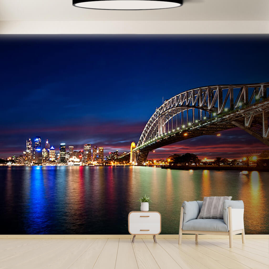 Sydney Harbor Bridge and city landscape at night wall mural