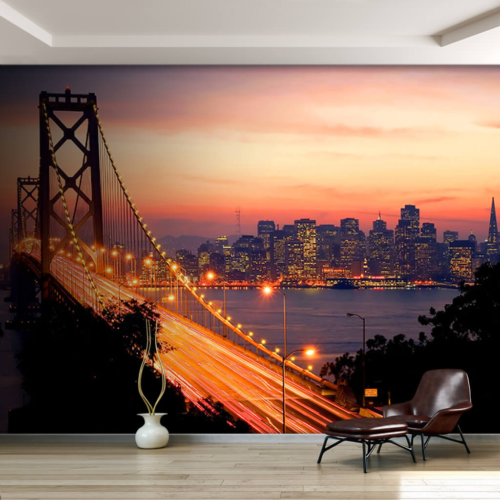 Gün batımı Oakland Körfez Köprüsü San Francisco duvar kağıdı
