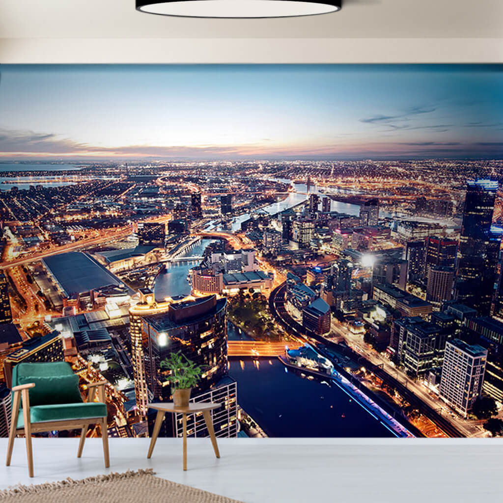 Gece şehir ışıkları manzara Melbourne Avustralya duvar kağıdı
