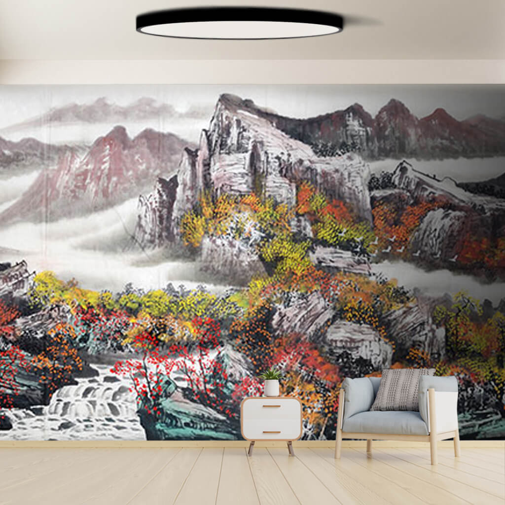 Mountains and rivers panoramic oil painting wall mural