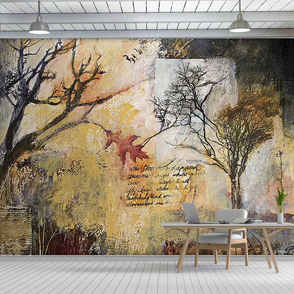 In the winter dry trees and high fly oil painting wall mural