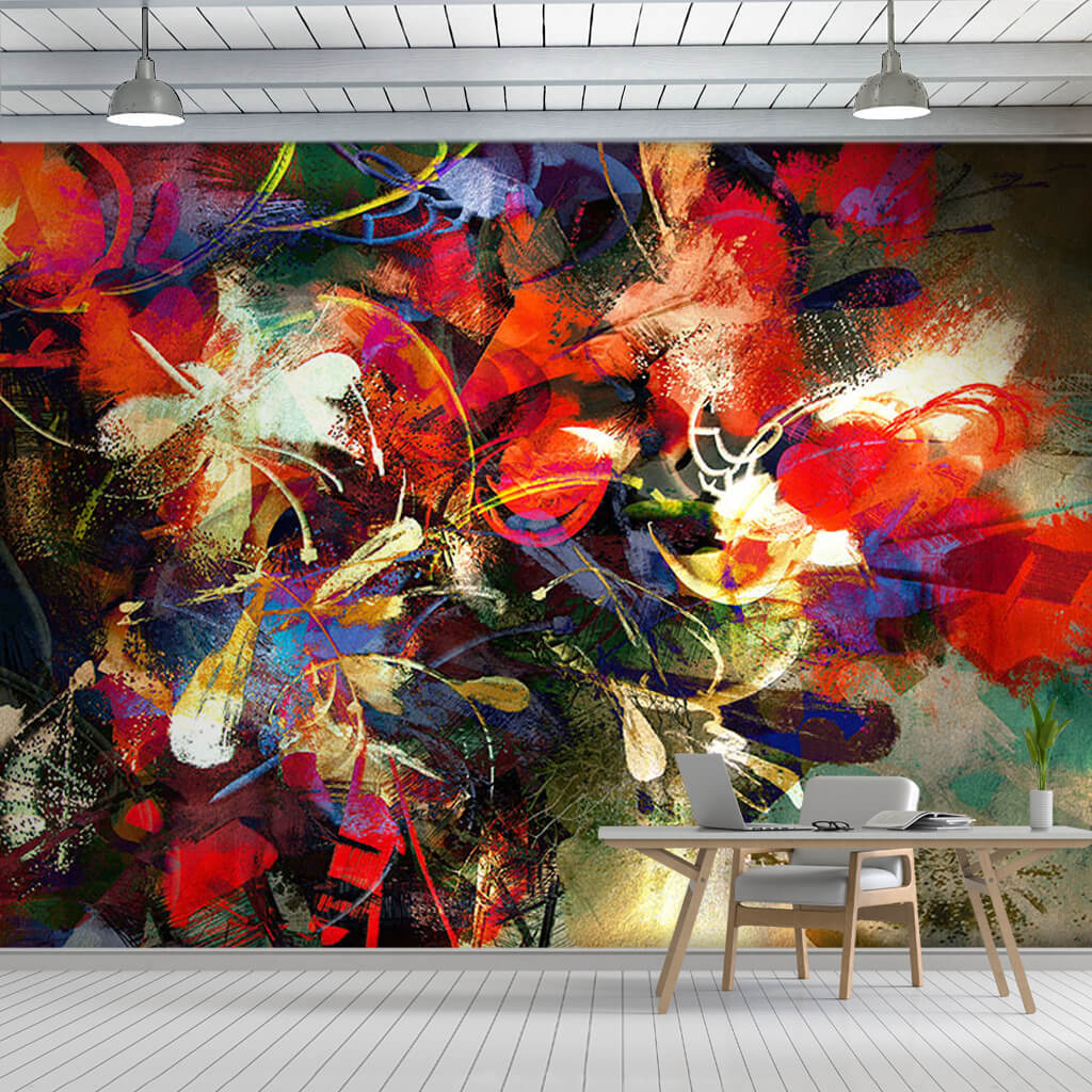 Flowers with bright red colors oil painting wall mural