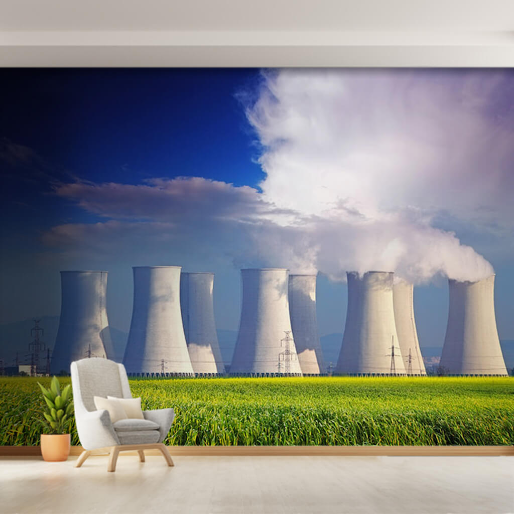 Nuclear thermal power plant and nature scenery wall mural
