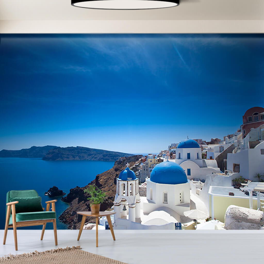White houses with blue roof Santorini island wall mural