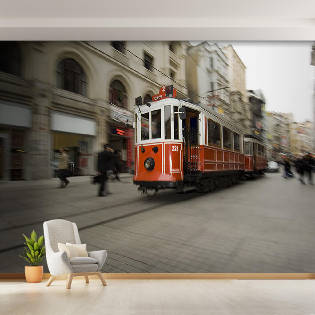 İstiklal caddesi'nde kırmızı tramvay İstanbul duvar kağıdı