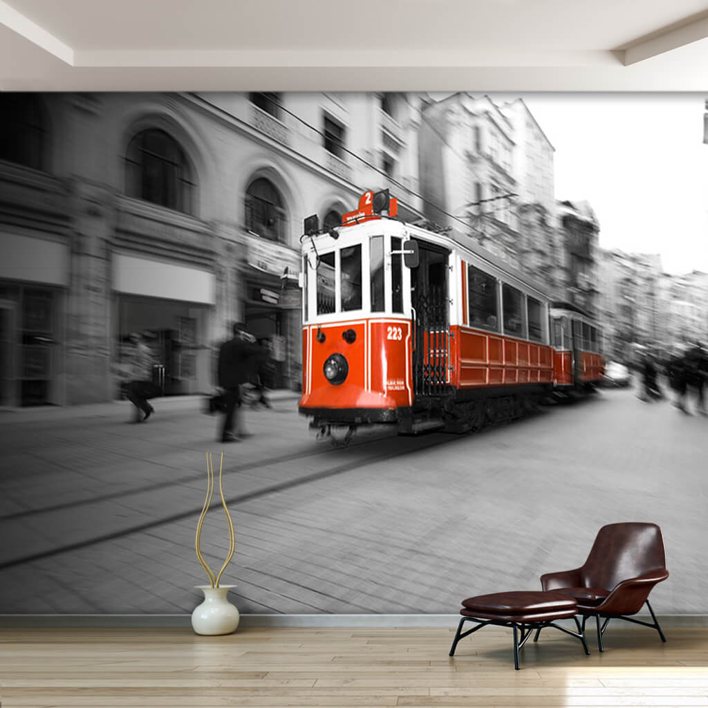 Istiklal street tram Istanbul Turkey black white wall mural