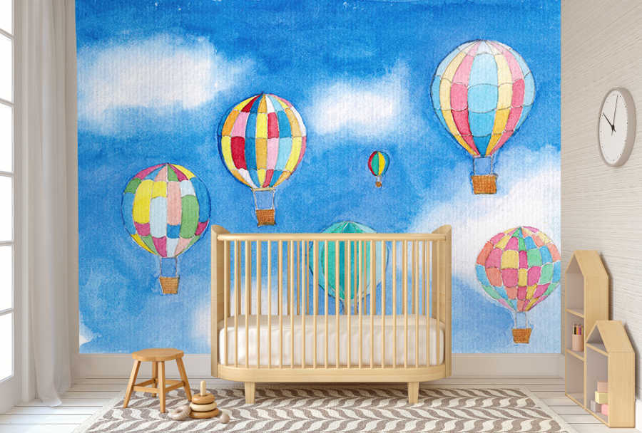 Flying colorful hot air balloons baby room wall mural
