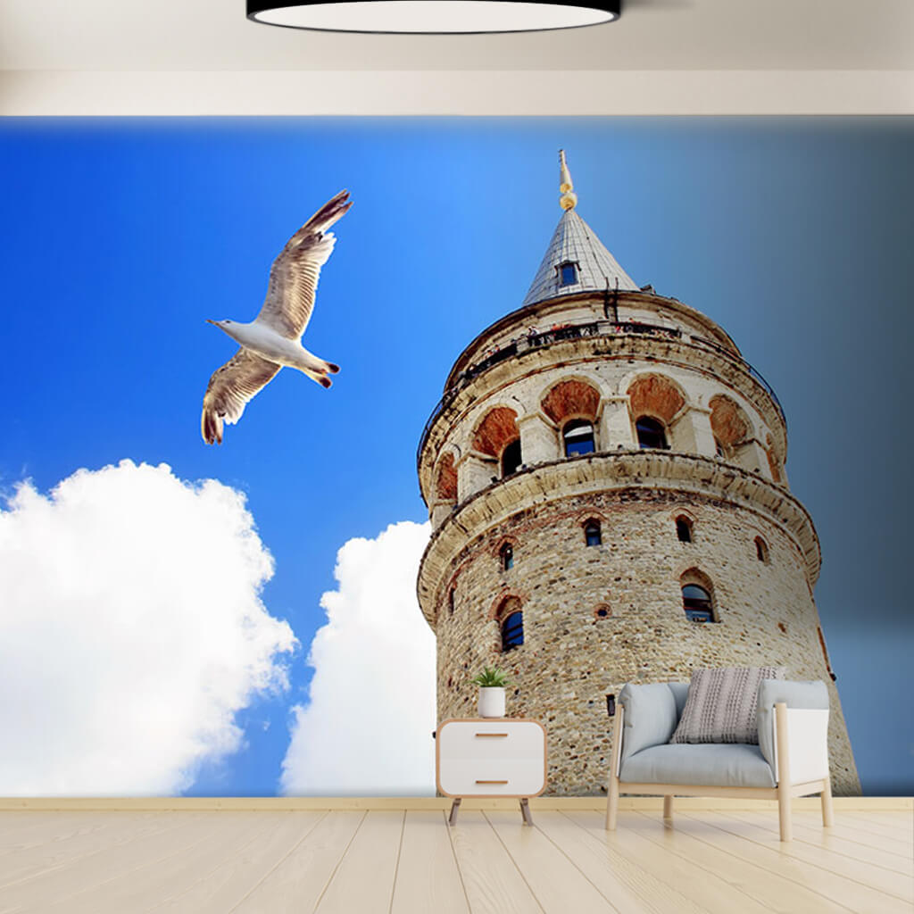 Historical Galata Tower from below Istanbul Turkey wall mural