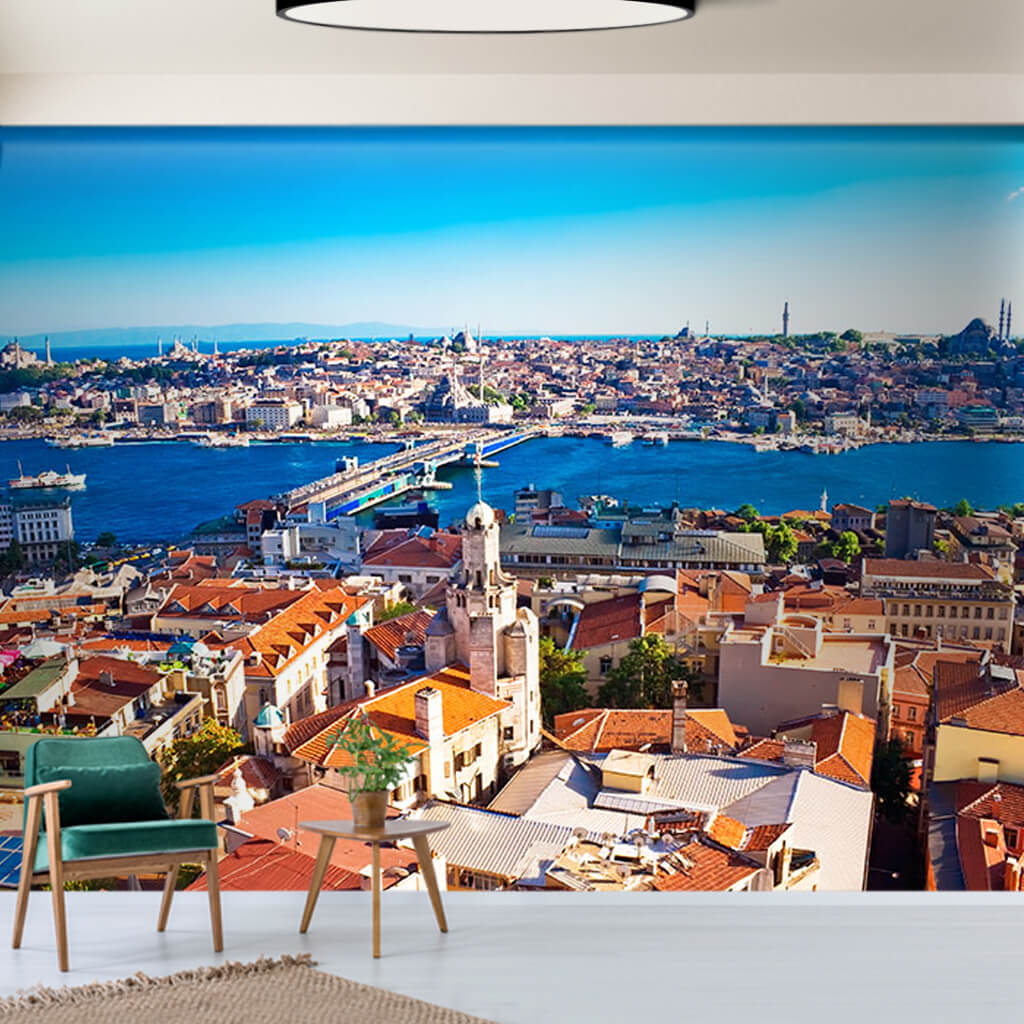 City skyline with tile roofs Istanbul Turkey wall mural