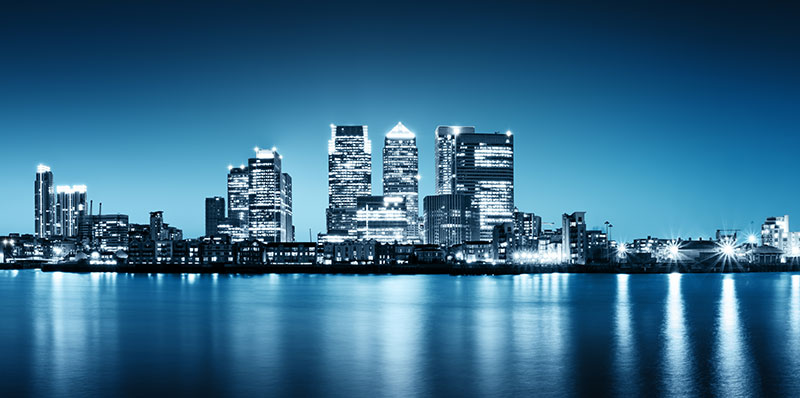 Thames River and London skyscrapers at night wall mural