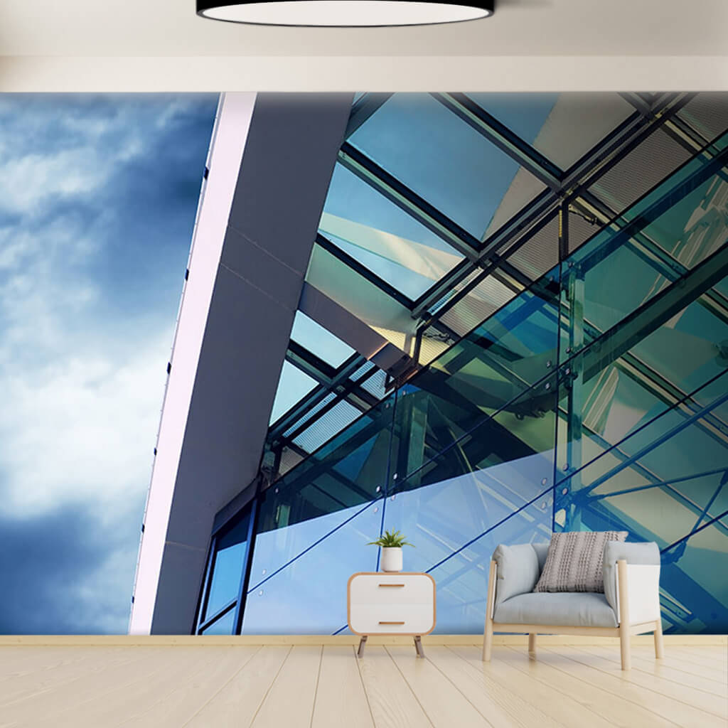 Glass skyscraper detail and sky scalable custom wall mural