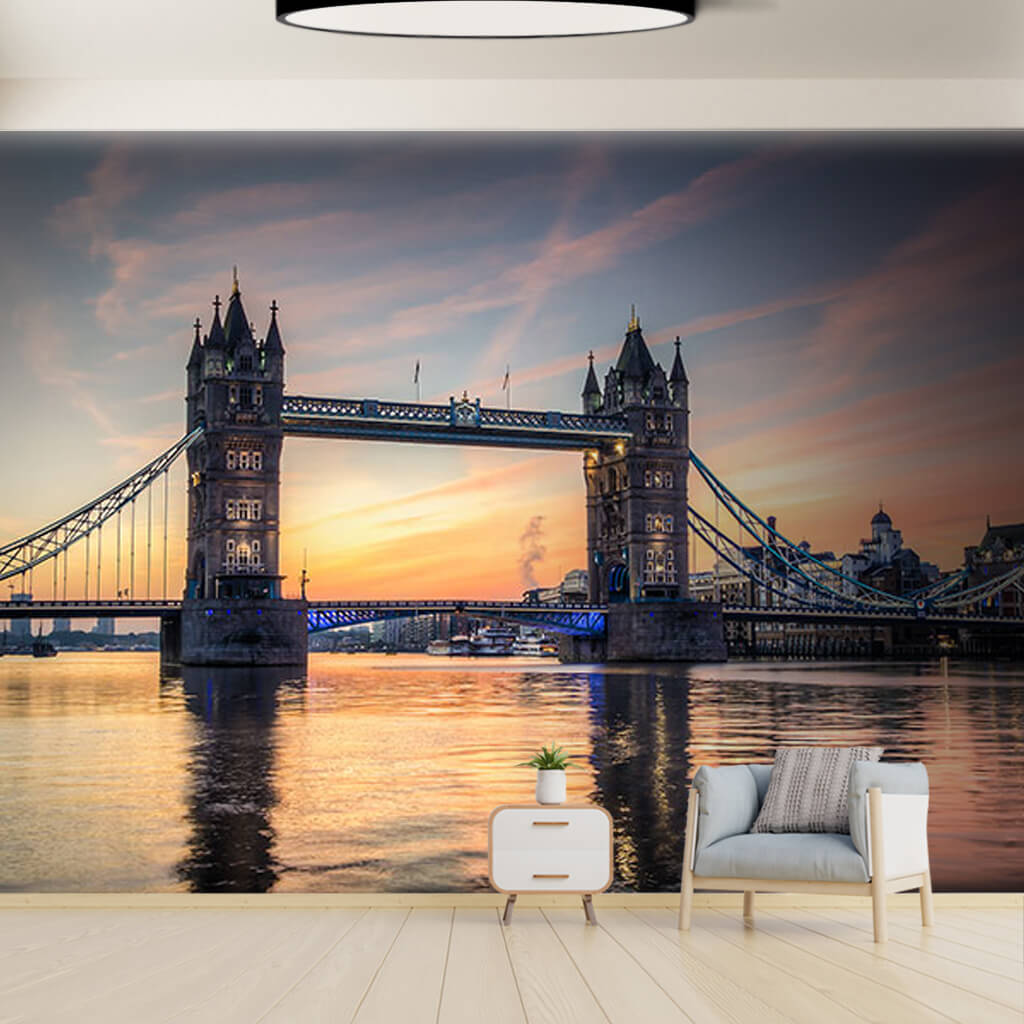 Thames river London Tower Bridge at sunset custom wall mural