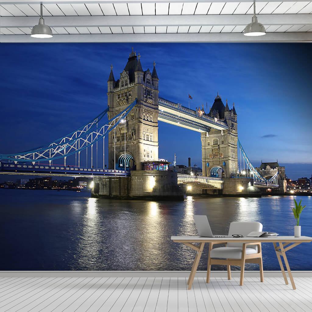 London Tower Bridge and Thames river at night wall mural
