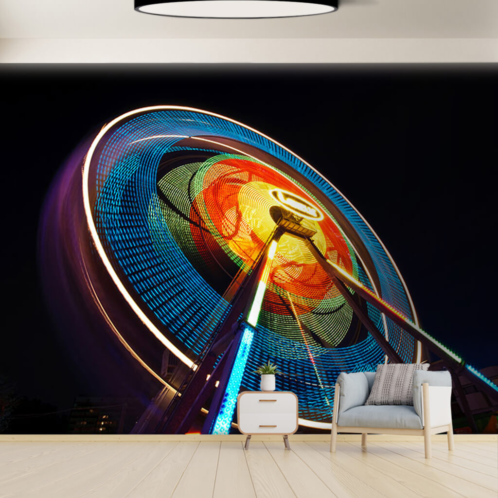 Ferris wheel with colorful lights at night custom wall mural