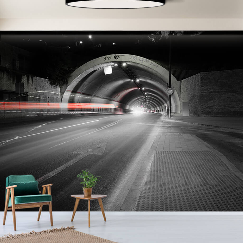 Red back stop light and tunnel exit speed custom wall mural
