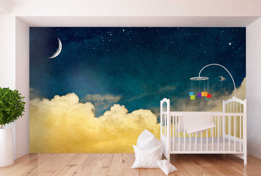 Gece ay yıldızlar ve samanyolu bebek odası duvar kağıdı