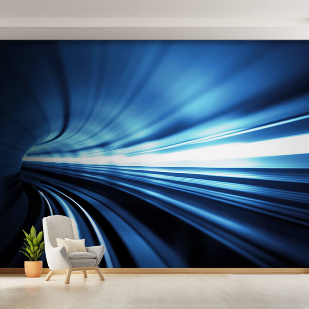 Fast train curled subway tunnel and rails custom wall mural