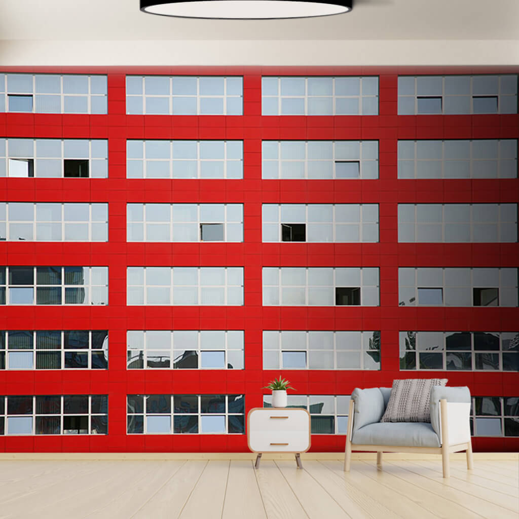 Red framed glass building scalable custom wall mural